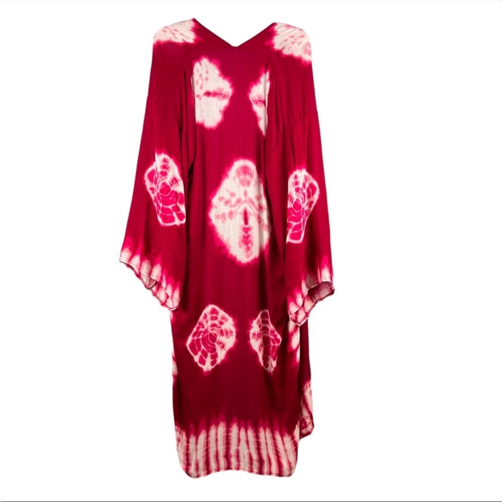 Three Bird Nest Spellbound Tie Dye Boho Festival Kimono Cover up  Duster Fuchsia